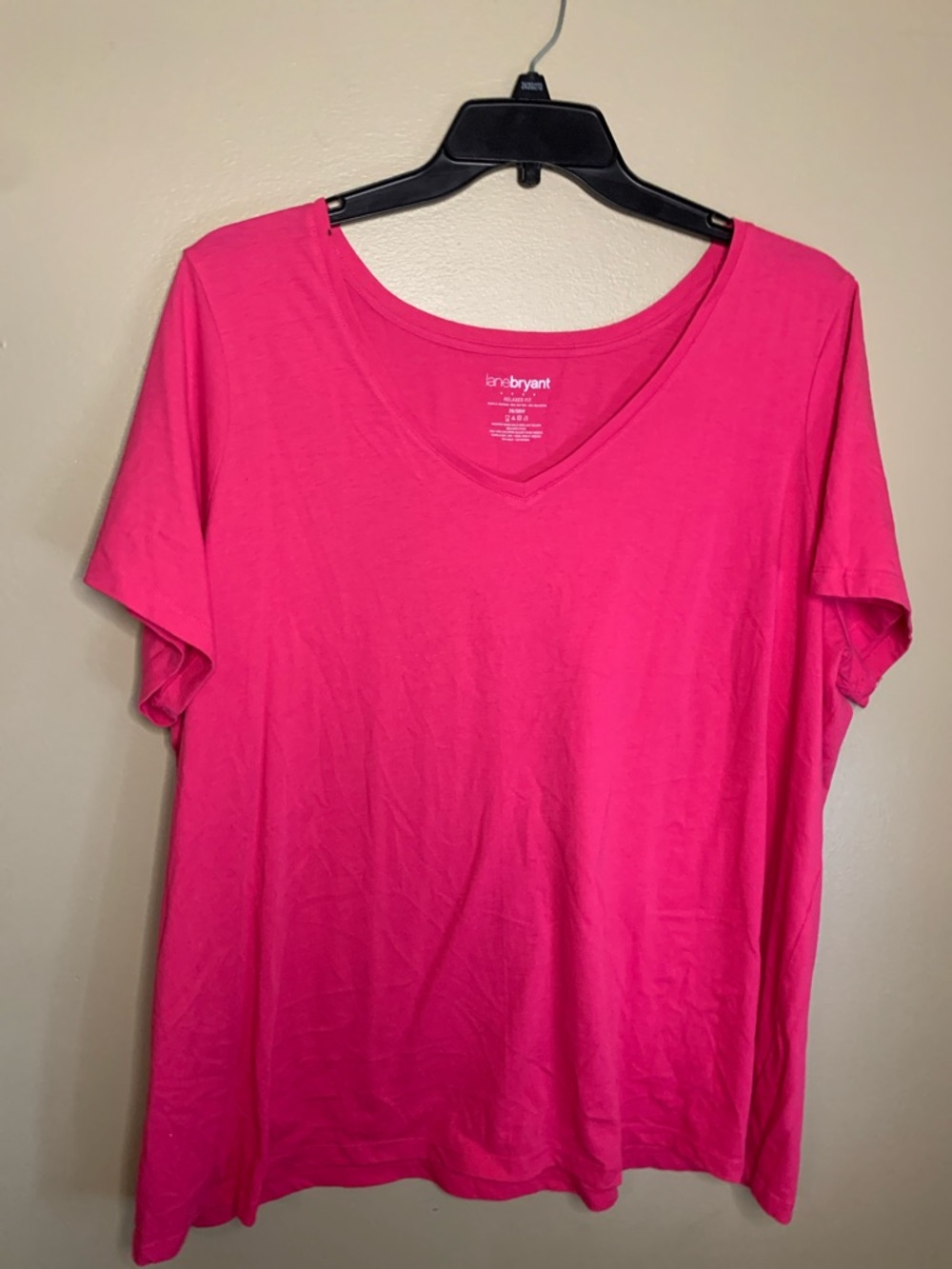 Lane Bryant Hot Pink V-Neck Short Sleeve Tee